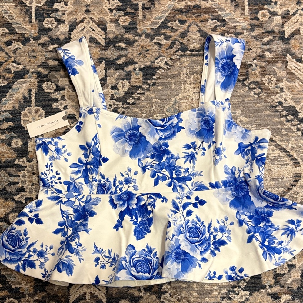 Anthropologie Blue Floral Women's Top